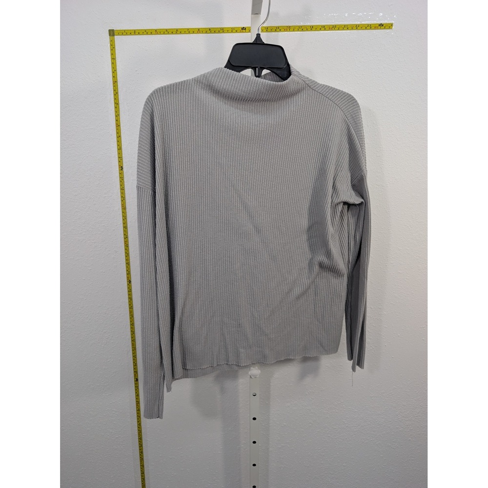 Lucky Brand Womens Grey Ribbed Mock Neck Drop Shoulder‎ Long Sleeve Top Small